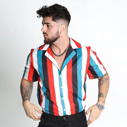 Bonsir Summer New Mens Vintage Striped Shirt Fashion Casual Luxury Shirt Short Sleeve Hawaii Shirts For MenTops Blusas Camisa Masculina