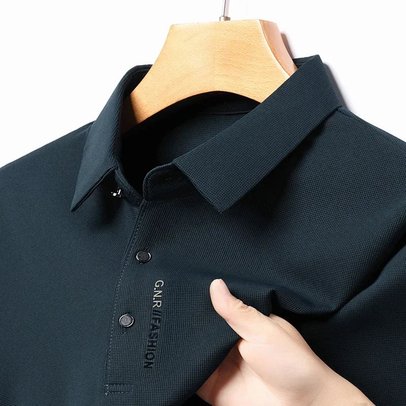 sanyamk 2024 New Spring Lapel Business Casual Polo Shirt Elastic Base Shirt Top Men's Long Sleeve T-shirt