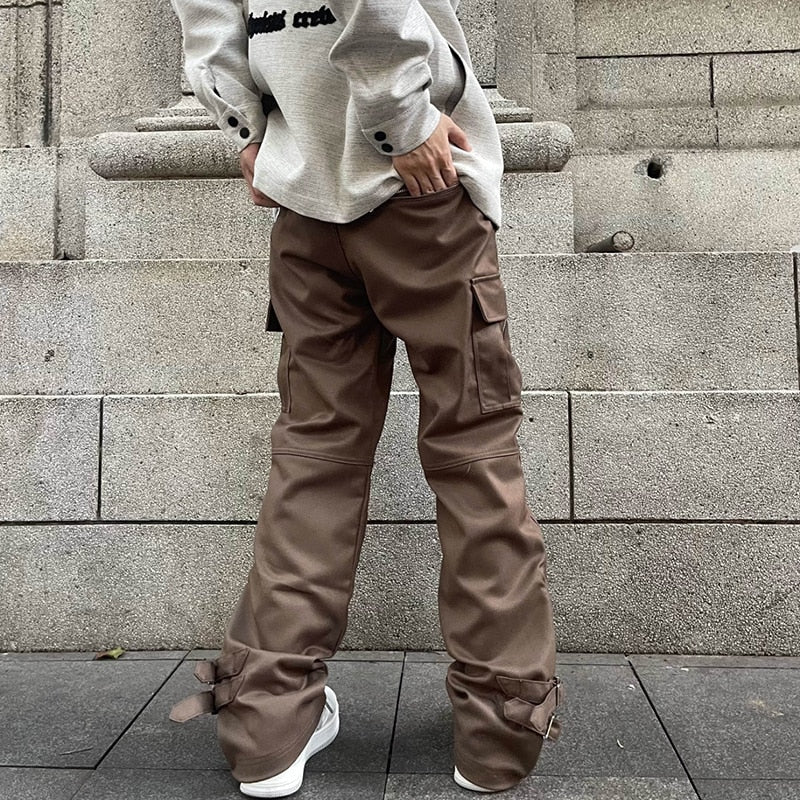 sanyamk High Street Ankle Zipper Multi-pocket Solid Color Cargo Pants Men's Retro Hip Hop Straight Baggy Casual Trousers Oversized