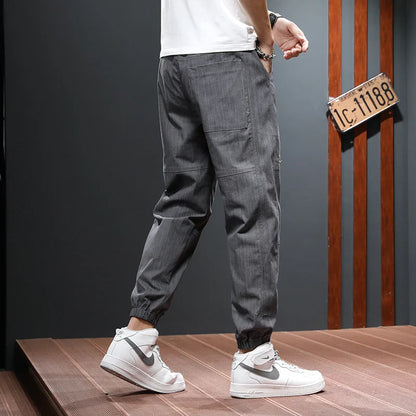 Bonsir Spring Summer Personality Y2K Harem Pants Men Elastic Waist Ankle Length Pant Thin Joggers Cargo Trousers Male Size 28-38