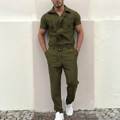 sanyamk 2024 New Mens Rompers Pants Casual Loose One-Piece Suit Overalls Fashion Short Sleeve Jumpsuit Streetwear Men Ropa De Hombre