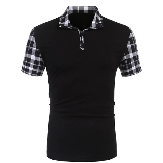 sanyamk Summer New Men's Casual Stritching Short Sleeve Polo Shirt Business Clothes Luxury Tee Male Fashion Grid Zipper Polos Tops Men