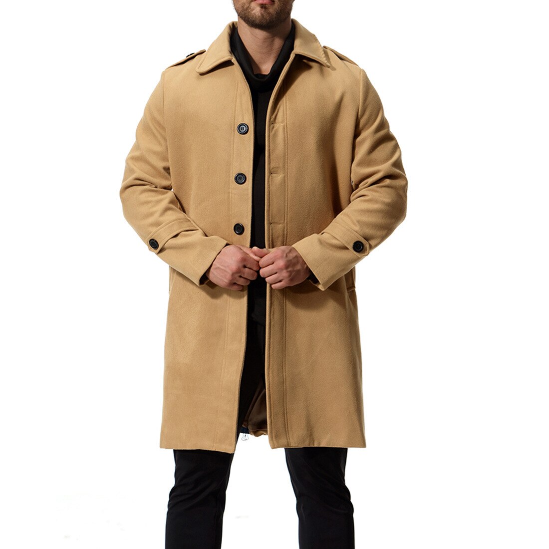 Bonsir Autumn And Winter New Men's Coat Wool Long Single Breasted Solid Color Wool Windbreaker Coat Jacket