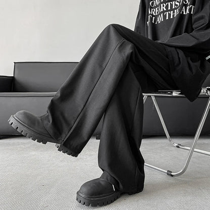 sanyamk Blue/Gray/Black Elastic Waist Suit Pants Men Fashion Society Pants Korean Loose Straight Casual Pants Mens Office Trousers