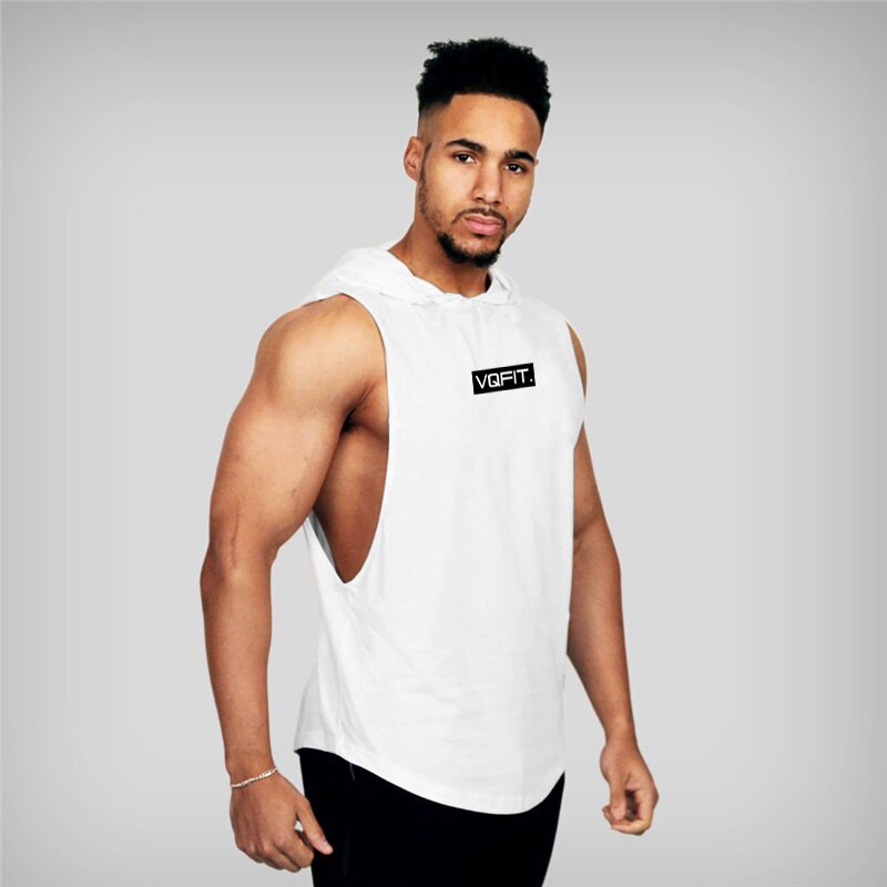 sanyamk Running Vest Brand Gym Clothing Mens Bodybuilding Hooded Tank Top Cotton Sleeveless Vest Sweatshirt Fitness Workout Sportswear