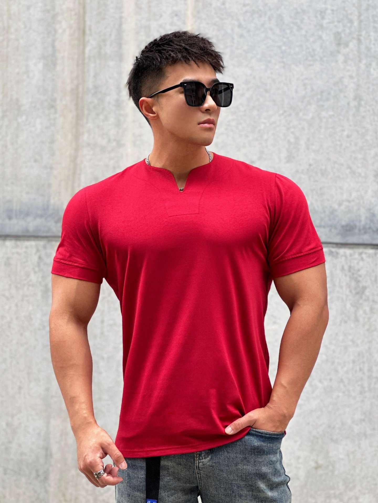 sanyamk New Arrived V neck short sleeve men t shirt Slim Fit t-shirt men Skinny casual summer tshirt camisetas hombre M-3XL