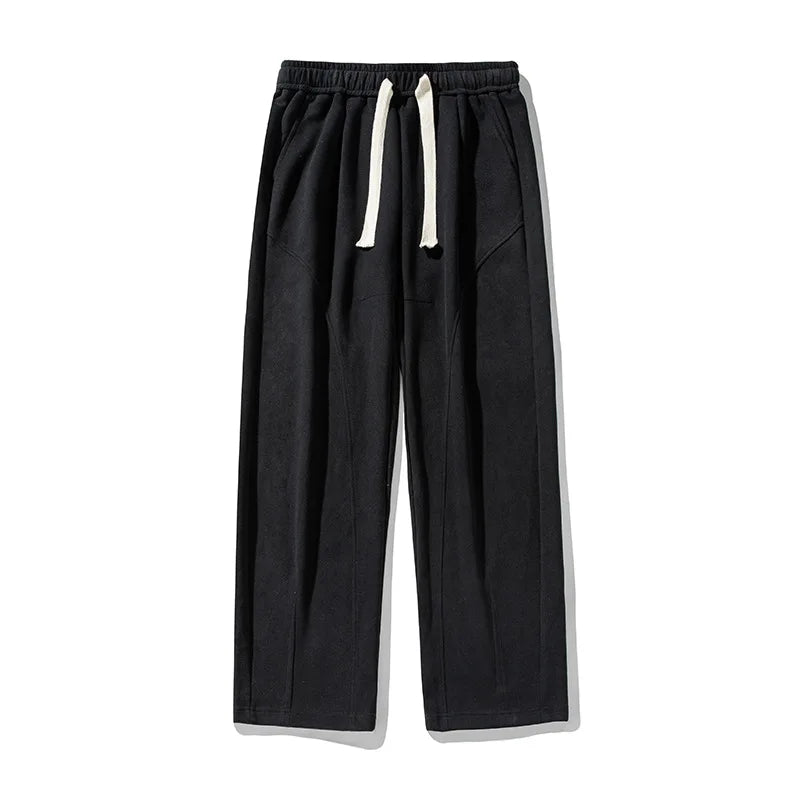 Bonsir Irregular Splicing Pleated Casual Pants Men's Autumn Winter Cotton Draped Loose Straight Long Pants Sports Comfortable Soft