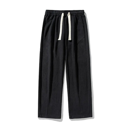 Bonsir Irregular Splicing Pleated Casual Pants Men's Autumn Winter Cotton Draped Loose Straight Long Pants Sports Comfortable Soft