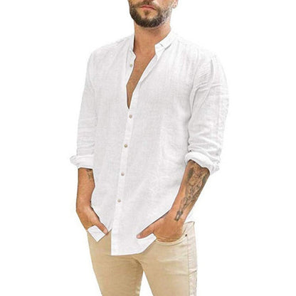 sanyamk New Men's Casual Blouse Cotton Linen Shirt Loose Tops Short Sleeve Tee Shirt Spring Autumn Summer Casual Handsome Men Shirt