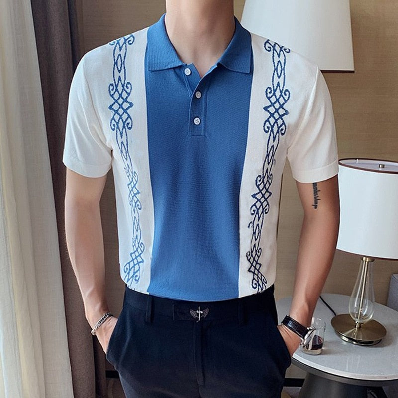 Bonsir Summer Men Poloshirt Vintage Shirt Fashion Knit Sweater Short Sleeve Tee Top Male Polo Shirt Casual Lapel Tshirt Cardigan Blouse