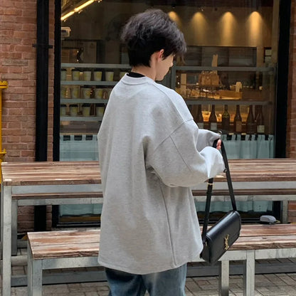 sanyamk  -  Korean Style Men's Sweatshirts Zippers Round Collar Soldi Color New Trendy Pullover Loose Male Pullover Tops Autumn 9C5565