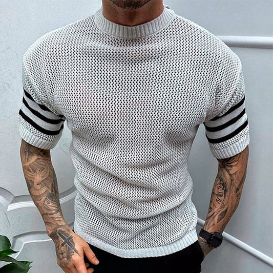 Bonsir Fashion Patchwork Short Sleeve Men's Knit Tops Spring Summer Casual Crew Neck Pullover Tee Men Clothing T Shirt Streetwear