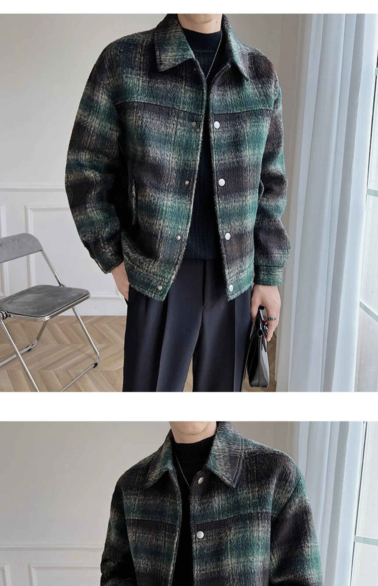 sanyamk Autumn Winter Wool Blends Men Plaid Single Breasted Vintage College Woolen Coats Oversize Casual Streetwear BF Fashion Coat Y42