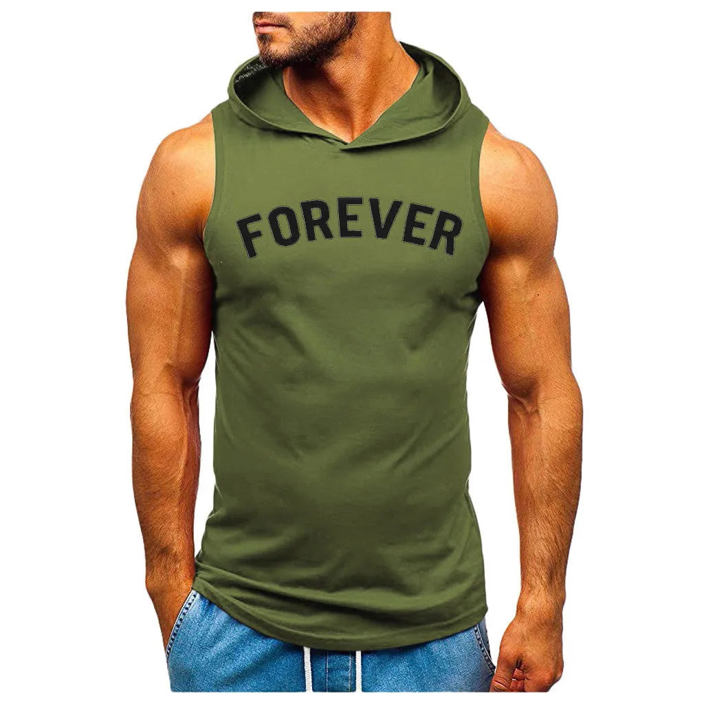 sanyamk Sports Tank Tops Men Fitness Muscle Print Sleeveless Hooded Bodybuilding Pocket Tight-drying Tops Summer Shirt For Men Clothing