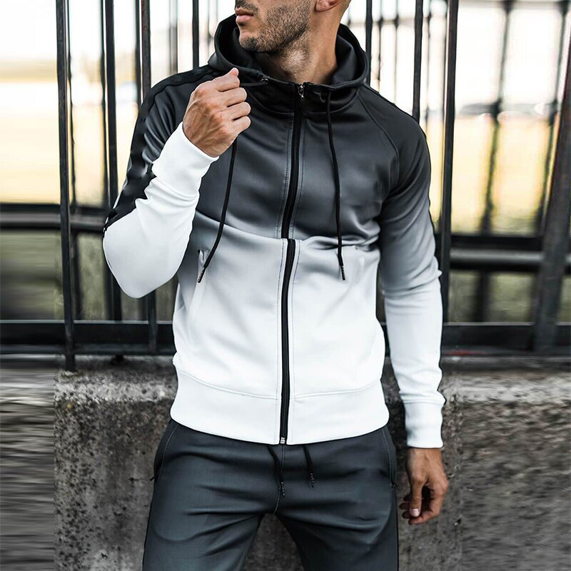 Bonsir Autumn Sweatsuits Men Tracksuit Slim Long Sleeve Zip-up Hooded Sweatshirt And Pants Suits Mens Gradient Fashion Two Piece Sets