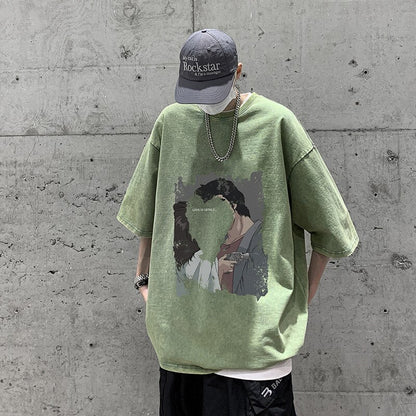 sanyamk Heart Printed Summer Vintage T-shirt for Men New Graphic Letter T Shirts Streetwear Harajuku Oversized 5XL