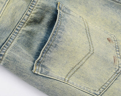 sanyamk High Street Hand Painted Distressed Washed Design Patchowrk Mens Jeans Pants Stragiht Streetwear Ripped Casual Denim Trousers