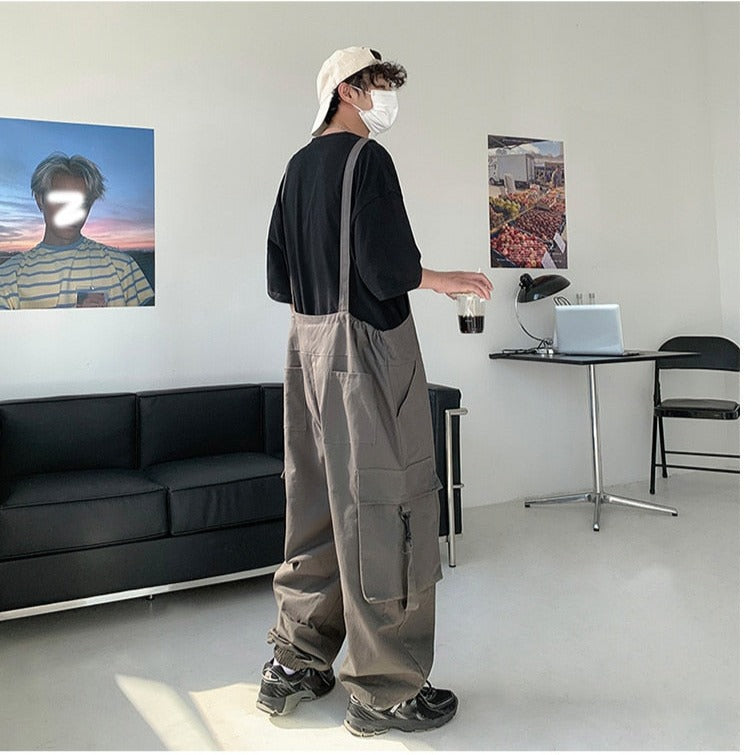 sanyamk Men Suspenders Jumpsuit Baggy Pants Summer Overalls Japanese Straps Casual Pockets Unisex Oversized Streetwear Male Y2K Clothes