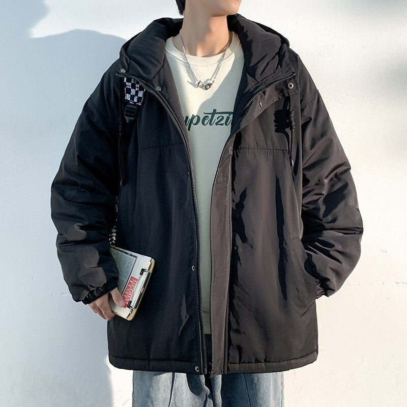 sanyamk New Fashion Hooded Warm Coat Men Casual Oversize Jacket Loose Baggy Streetwear Front Pocket Hiphop Clothing