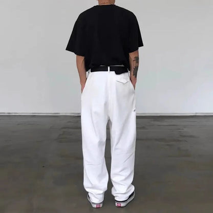 Bonsir Loose Jeans Men Fashion White Vintage Hole Trousers All-match Straight Ripped Pants Unisex Clothing Summer Y2k Streetwear Korean