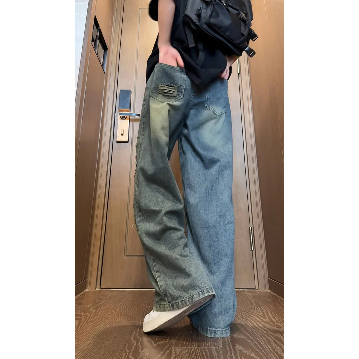 sanyamk Spring Summer Vintage Streetwear Ripped Hole Jeans Men Women Harajuku Aesthetic Wide Leg Denim Trousers Unisex Straight Pants