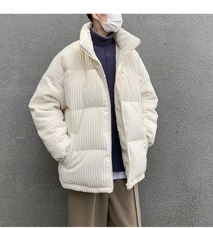 Bonsir Corduroy Winter Coat Men Puffer Jacket Autumn and Winter New Korean Style Long Ladies Over-the-knee Cotton Padded Keep Warm