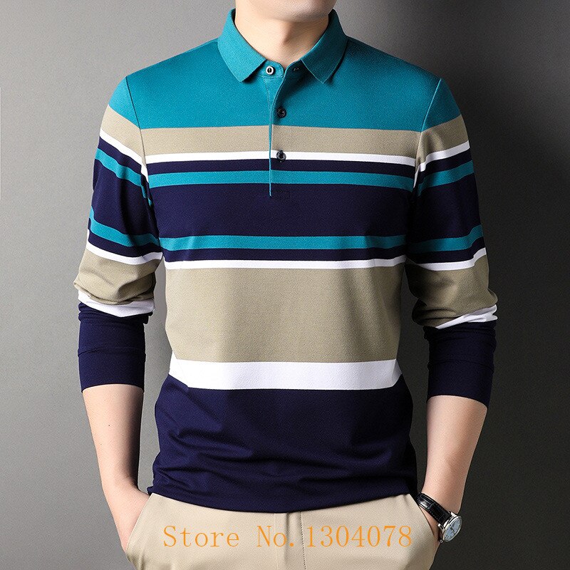 sanyamk New Arrival 2022 Autumn Men's Polo Shirt Long Sleeve Casual Business 100% Cotton Striped Polo Homme Tace & Shark Brand Polos