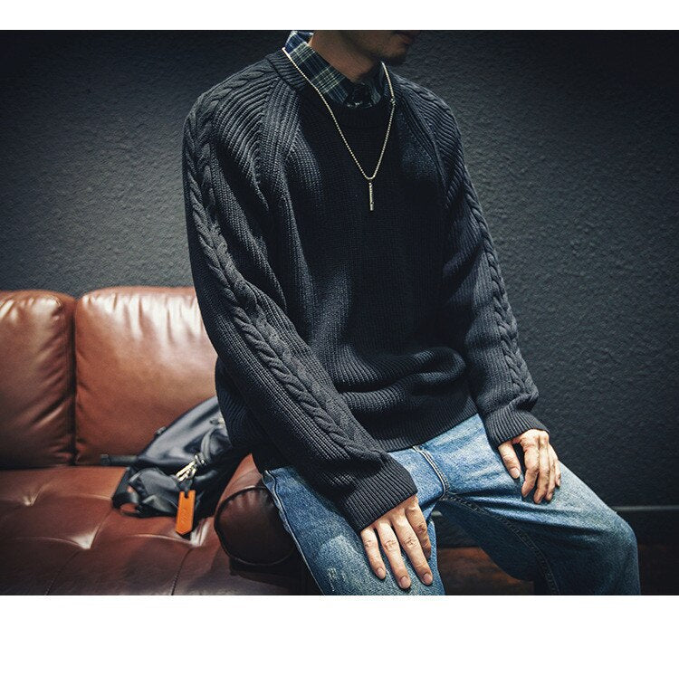 Bonsir Fashion Sweaters Men Autumn Solid Patch Sweater Japanese Slim Fit Men Street Wear Mens Clothes Knitted Jumpers Men Pullovers