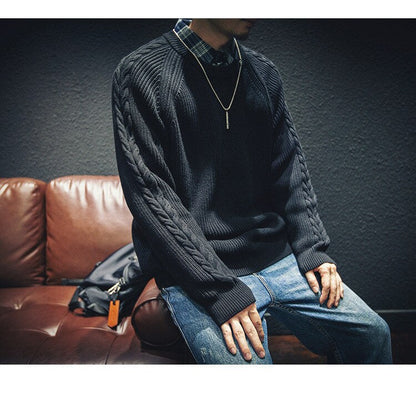 Bonsir Fashion Sweaters Men Autumn Solid Patch Sweater Japanese Slim Fit Men Street Wear Mens Clothes Knitted Jumpers Men Pullovers