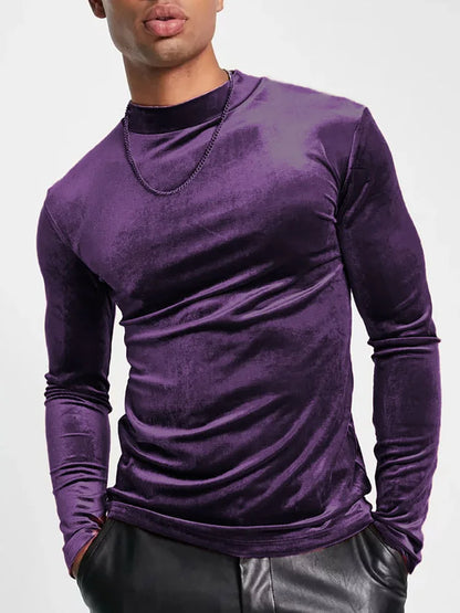 sanyamk Round Neck Male Autumn Winter Pullovers Casual Streetwear Basic Long Sleeve Tops Men Solid Undershirt Warm Black Pleuche Tees