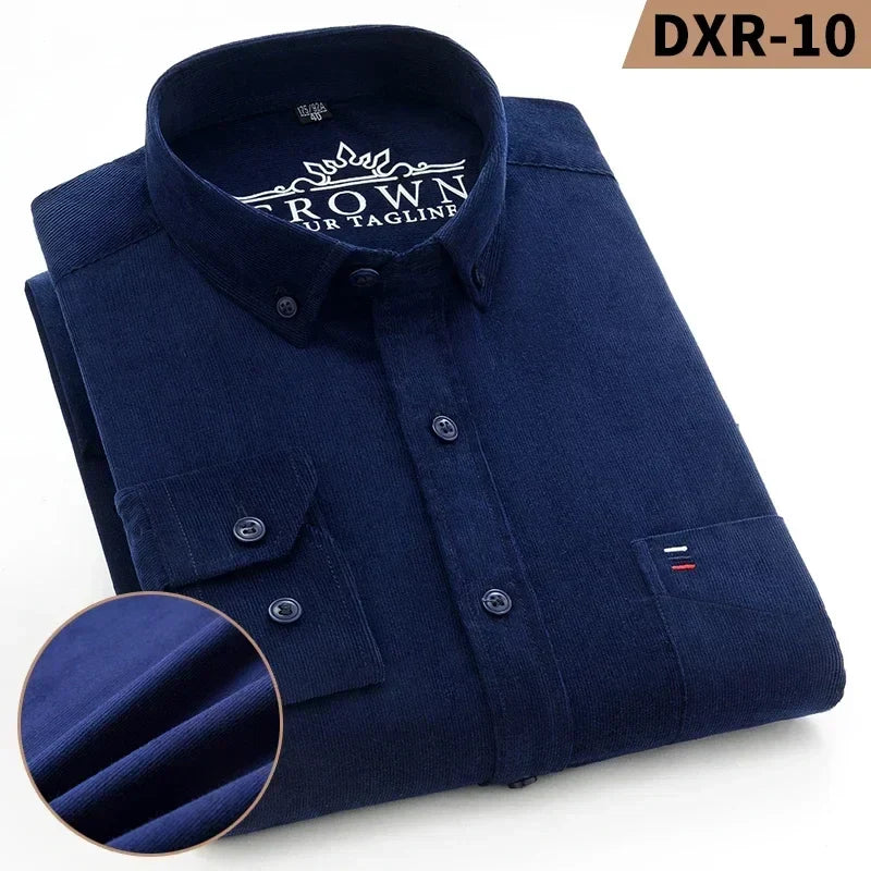 sanyamk Men Autumn Winter Long Sleeve Cotton Corduroy Shirt Regular Fit Warm Solid Casual Men's Shirts With Pokets