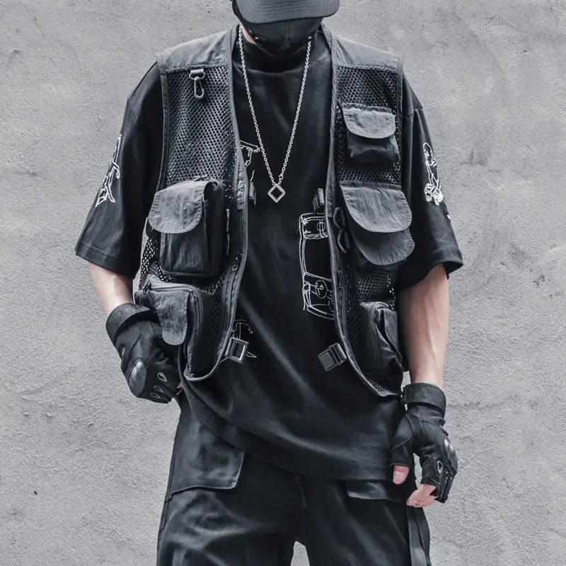 Bonsir Techwear Black Cargo Biker Vest Without Sleeve Tank Tops Men Sleeveless Top Men  Clothing Japanese Streetwear Hip Hop