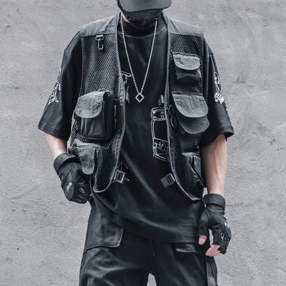 Bonsir Techwear Black Cargo Biker Vest Without Sleeve Tank Tops Men Sleeveless Top Men  Clothing Japanese Streetwear Hip Hop