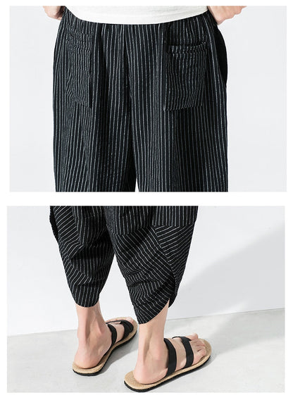 sanyamk Baggy Cotton Harem Pants Men Summer Japanese Vintage Striped Men Women Hip Hop Plus Size 5XL-M Wide Leg Pants Pantalon