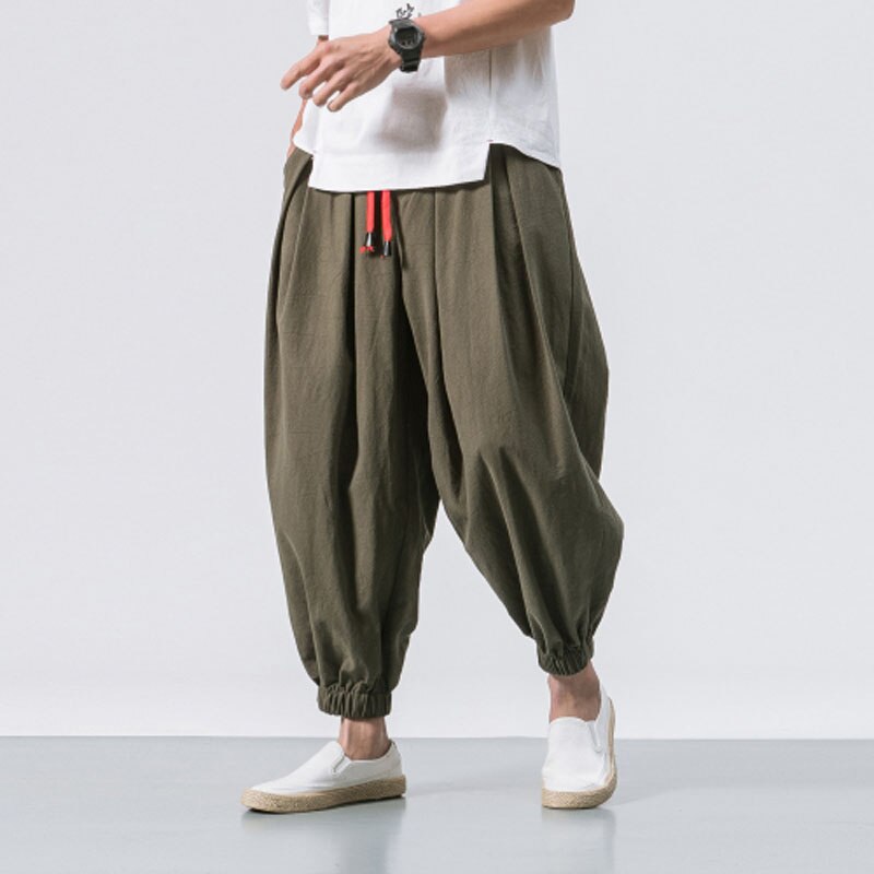 Bonsir Spring Summer Men Streetwear Fashion Loose Casual Pant Male Cotton Linen Harem Trousers Jogger Sweatpants Plus Size M-5XL