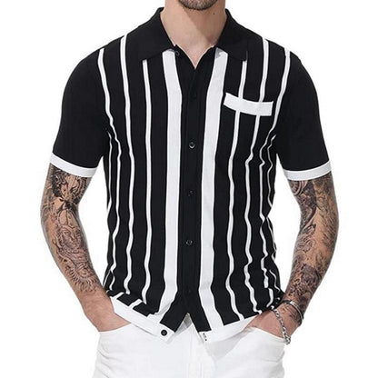 sanyamk Polo Men Short Sleeve Slim Fit Knitwear Stripe Casual Suit Collar Button Polo  Breathable Summer Top Fashion Bussiness T-shirt