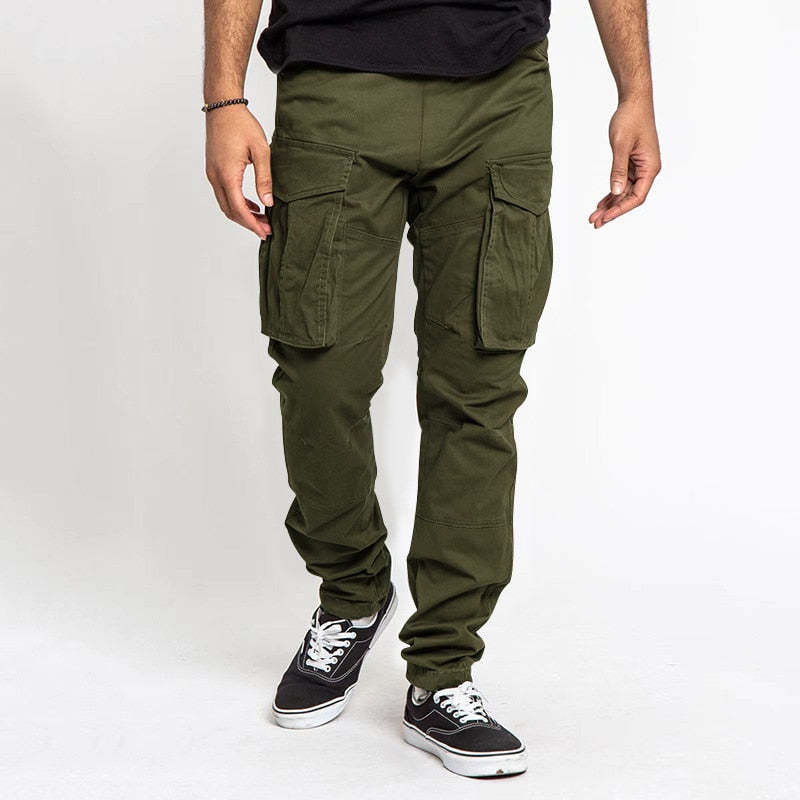 Bonsir Classic Loose Solid Pockets Cargo Pants Men Spring Summer Casual Straight Long Pant Streetwear Fashion Men's Button Trouser