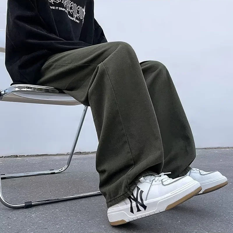 Bonsir Casual pants for men in spring and autumn, American loose wide leg ins high street fashion brand, versatile straight tube solid