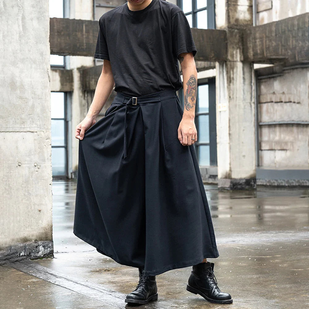 Bonsir Japan Streetwear Fashion Loose Casual Wide Leg Pant Men Punk Hip Hop Gothic Skirt Pants Black Harem Trousers Genderless Clothes