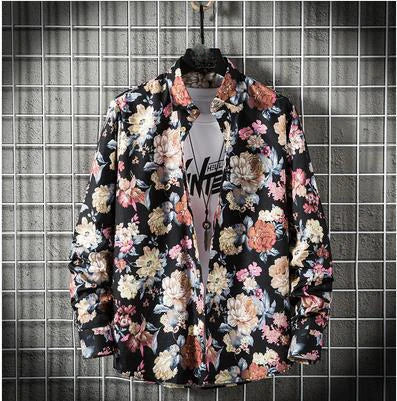 sanyamk Floral Print Long Sleeve Shirts Spring Summer Mens Casual Slim Cardigan Lapel Beach Shirt Fashion Versatile Top Streetwear Male