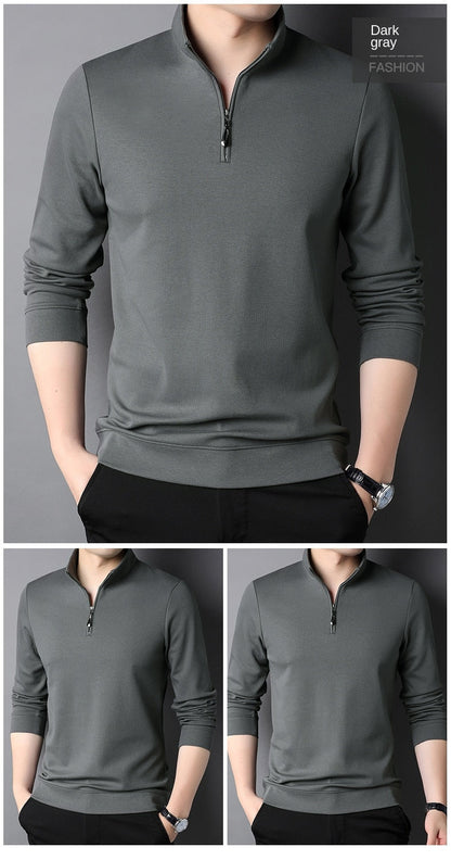 sanyamk Top Grade New Fashion Brand Luxury Zipper Polo Shirt Men Casual Plain Korean Solid Color Long Sleeve Tops Mens Clothing 2024