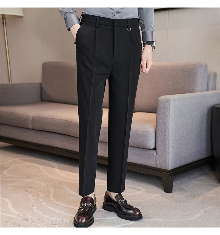 sanyamk Autumn Winter Thickening Business Dress Pants Men Elastic Slim Fit Suit Pants Solid Color Casual Office Social Trousers