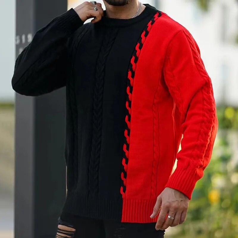 Bonsir Autumn Winter Men Sweater Top New Fashion Stitching Color Matching Long Sleeve Pullover O-Neck Knitted Sweater For Male Clothing