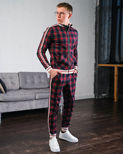 sanyamk New men's tracksuit Fashion Plaid Man Sets Trendy Brand Casual Sportswear Spring Autumn Jacket + Pants 2 Piece Set 3D Print