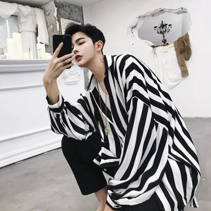 Bonsir Striped Shirts Men Autumn Chic All-match Korean Commuting Style Harajuku Long Sleeve High Street Fashion Hipster Males Clothing