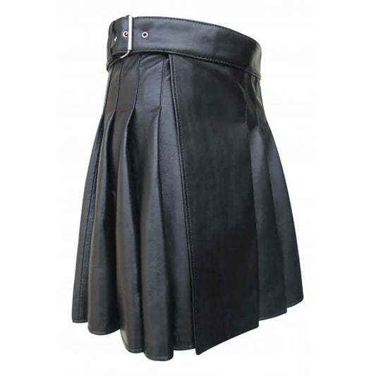 Bonsir Men Scottish Traditional Festival Short Pleated Skirt New Men's Fashion Solid Kilt Party Punk Rock Pu Leather Skirts Streetwear Bottom