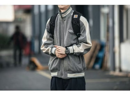 sanyamk Autumn Leaderwear Baseball Jacket Men's Fashion Retro Couple College Casual Sports Jacket Japanese Stand Collar Aviator Coats