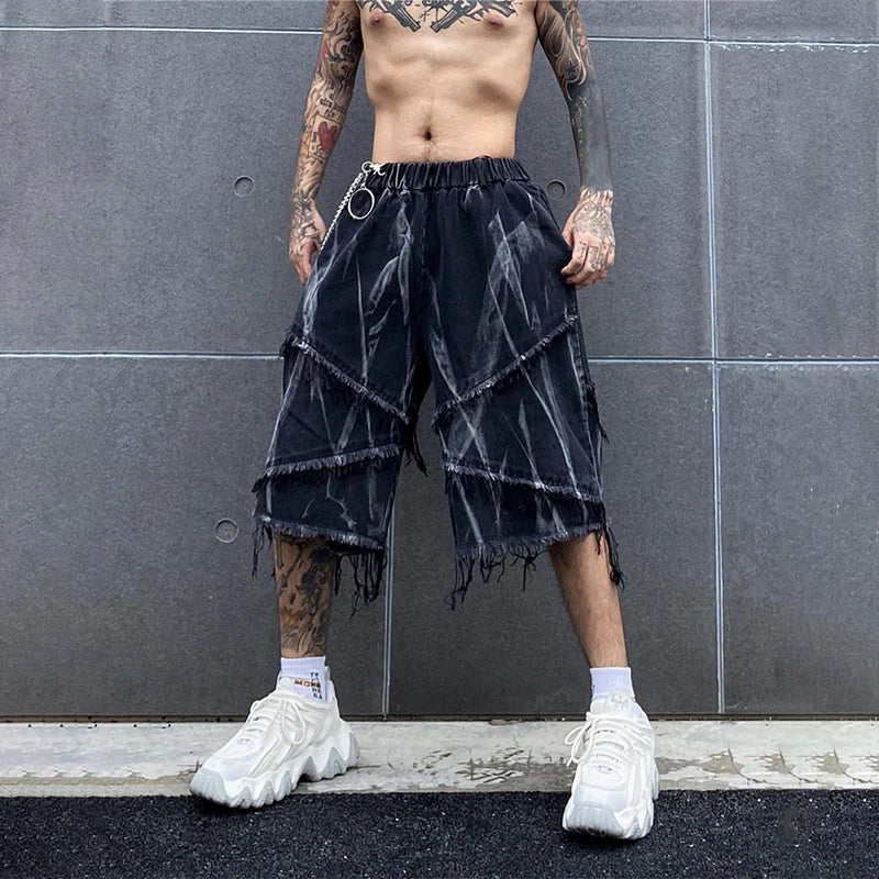 sanyamk Distressed Ripped Male Denim Shorts Jeans Man Baggy Men's Summer Shorts Y2K Black Punk Streetwear Vintage Hip Hop