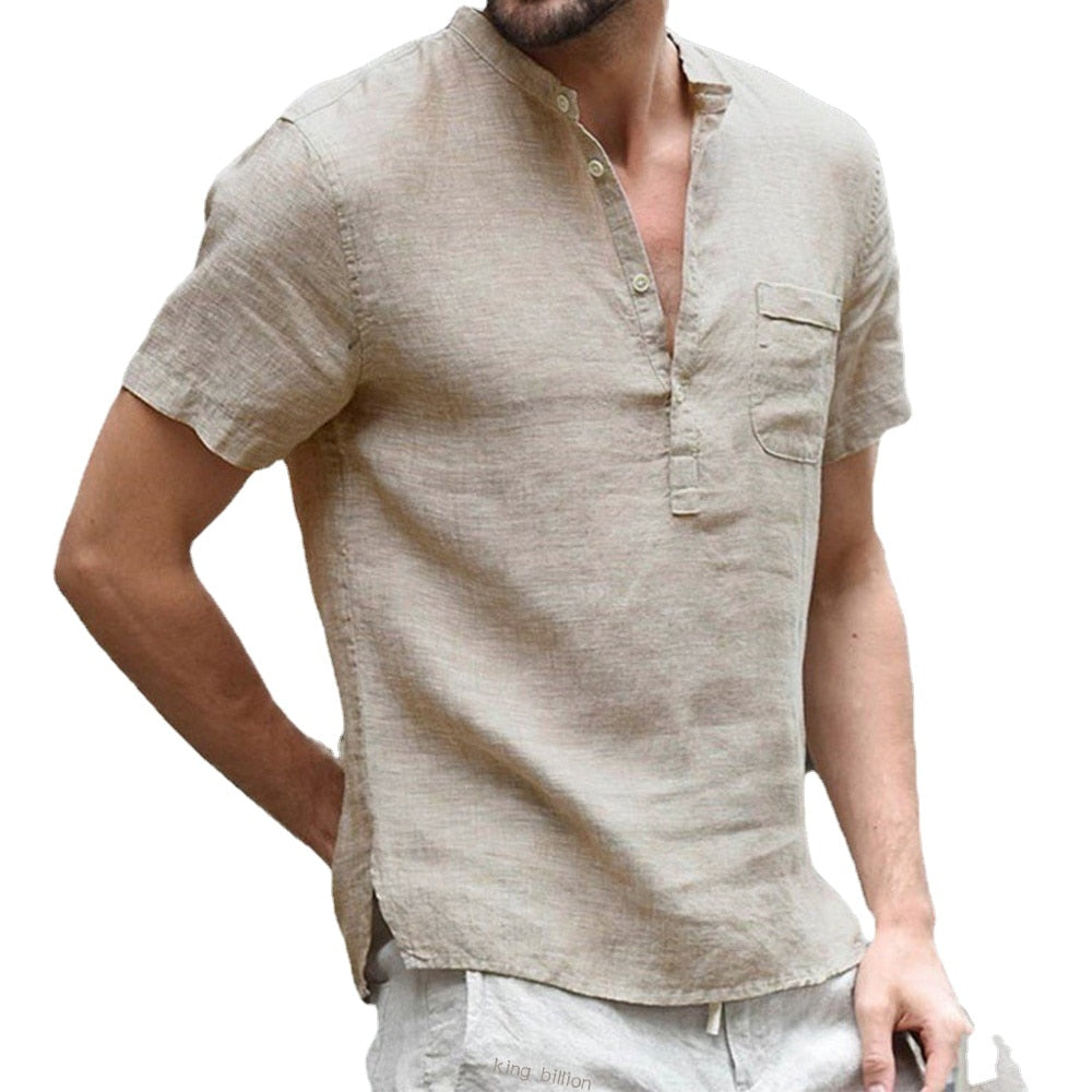 sanyamk Summer New Men's Short-Sleeved T-shirt Cotton and Linen Led Casual Men's T-shirt Shirt Male  Breathable S-3XL