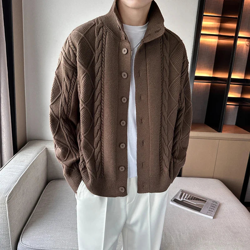 sanyamk Winter Sweater Cardigan Men Warm Fashion Retro Knit Sweater Jacket Men Korean Loose Cardigan Sweater Mens Jumper Clothes M-3XL